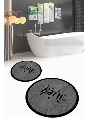 Napoli Home Dijital Baskılı Kaymaz Yıkanabilir Bath Yuvarlak Ikili Banyo Takımı, N-Y-Klozet-10-Gri,