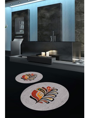 Napoli Home Dijital Baskılı Kaymaz Taban Yıkanabilir Yuvarlak Ikili Banyo Takımı, N-Y-Klozet-27-Gri,