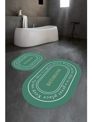 Napoli Home Dijital Baskılı Kaymaz Yıkanabilir Bathroom Oval Banyo Takımı Klozet Takımı, N-O-Klozet-05-Yeşil,