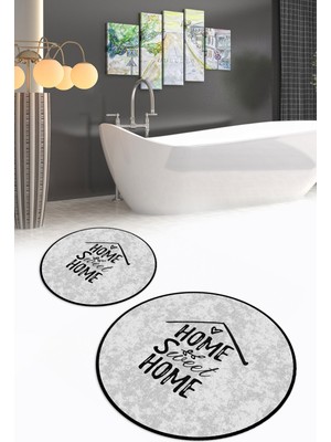 Napoli Home Dijital Baskılı Kaymaz Yıkanabilir Home Yuvarlak Ikili Banyo Takımı, N-Y-Klozet-14-Gri,