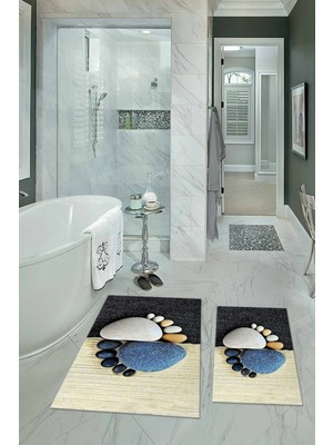 Napoli Home 3D Dijital Baskılı Kaymaz Taban Yıkanabilir Ikili Banyo Takımı Klozet Takımı, N-Klozet-17-Renkli,