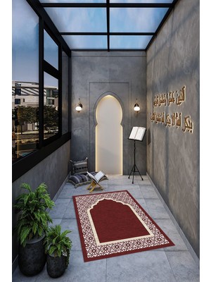 Napoli Home Dijital Baskılı Kaymaz Yıkanabilir (70X130) Hediyelik Namazlık Seccade, N-Seccade-17-Kırmızı,