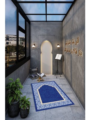 Napoli Home Dijital Baskılı Kaymaz Yıkanabilir (70X130) Hediyelik Namazlık Seccade, N-Seccade-17-Mavi,