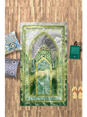 Napoli Home Dijital Baskılı Kaymaz Yıkanabilir (70X130) Hediyelik Namazlık Seccade, N-Seccade-36-Yeşil,
