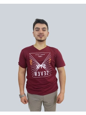 Daniel Milano Erkek Seven V Yaka Bordo Tişört