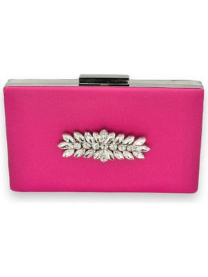 Biçanta Pembe Renk Çizilmeyen Saten Gümüş Taşlı Abiye Çanta Düğün Nişan Çantası