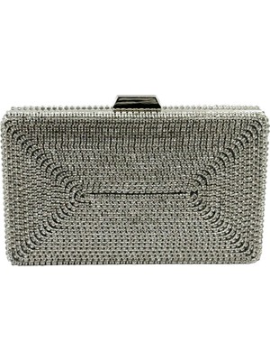 Biçanta Özel Tasarım Swarovski Taşlı Gümüş Renk Şık Gece Çantası Nişan Düğün Çantası