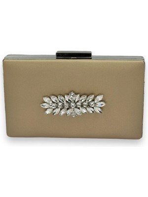 Biçanta Gold Dore Altın Çizilmeyen Saten Gümüş Taşlı Abiye Çanta Düğün Nişan Çantası