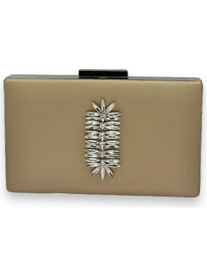 Biçanta Gold Dore Altın Renk Çizilmeyen Saten Gümüş Taşlı Abiye Çanta Düğün Nişan Çantası