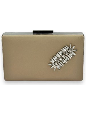 Biçanta Gold Dore Altın Renk Çizilmeyen Saten Gümüş Taşlı Abiye Çanta Düğün Nişan Çantası