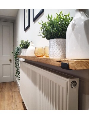 Yggdrasil Home Decor Dekoratif Doğal Ahşap Dresuar  105x14x4 cm   L Demir Ayaklı Raf