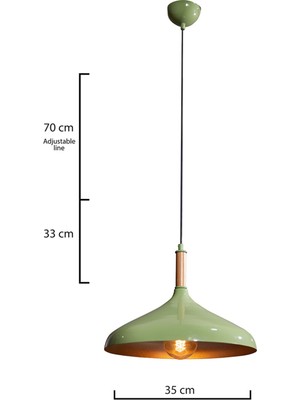 Luzarana Ufo Tekli  Yeşil Metal Sarkıt Avize Ahşap Parçalı