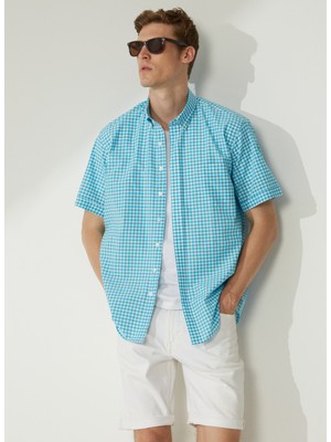 Altınyıldız Classics Beyaz - Mavi Erkek Kısa Kollu Gömlek 4A2023200118