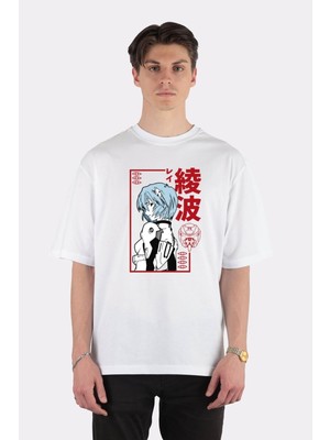 Green Mint  Beyaz Oversize T-Shirt Rei Ayanami Evangelion