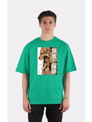 Green Mint Yeşil  Pamuk Bisiklet Yaka Oversize T-Shirt Zoro Samurai Wano Kuni Arc