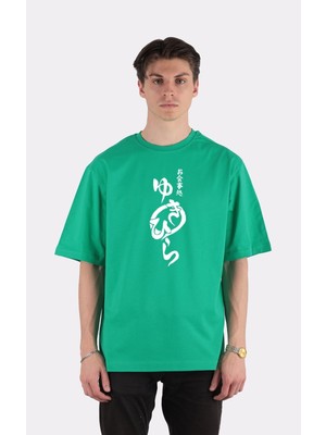 Green Mint Yeşil  Pamuk Bisiklet Yaka Oversize T-Shirt Zoro Samurai Wano Kuni Arc