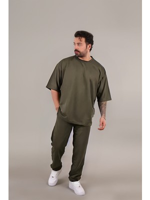 Yakamel Erkek Oversize Kısa Kollu Eşofman Takımı