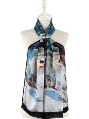 Bursa İpek Gri Şapkalı Kadın Desen Ipek Fular