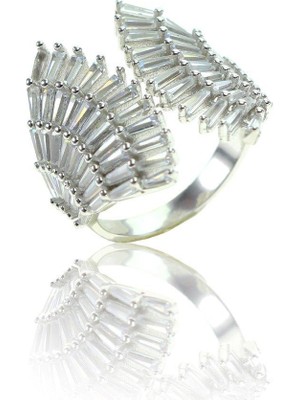 Söğütlü Silver Baget Taşlı Yelpaze Modeli Ayarlamalı Yüzük SGTL7752