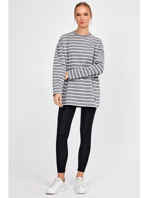 Alexander Gardi  Çizgili Oversize Basic Sweatshirt (B23-00158)