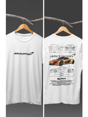 Fuddy Moda  Mclaren P1 Sırt Baskılı T-Shirt, Racing Araba Yarış Temalı Baskılı Tişört