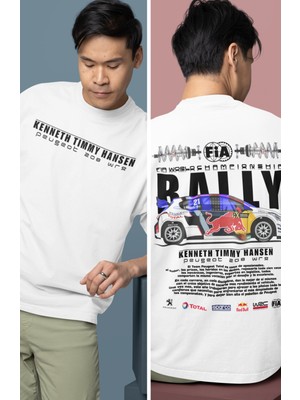 Fuddy Moda Oversize Team Peugeot-Hansen Timmy Hansen Sırt Baskılı Rally T-Shirt