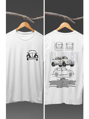 Fuddy Moda Unisex Oversize Vosvos L87 Pearl White 1963 Sırt Baskılı T-Shirt, Araba Yarış Temalı Baskılı Tişört