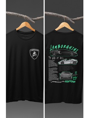 Fuddy Moda Unisex Lamborghini Aventador Sırt Baskılı T-Shirt, Racing Araba Yarış Temalı Baskılı Tişört