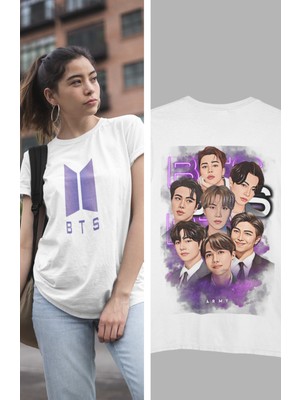 Fuddy Moda Bts Grup Sırt Baskılı T-Shirt, Unisex K-Pop Baskılıtişört