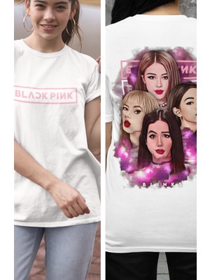 Fuddy Moda Blackpink Grup Sırt Baskılı T-Shirt, Unisex K-Pop Baskılıtişört