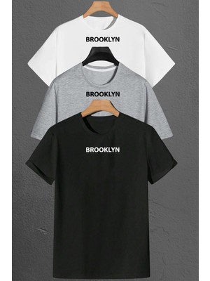 Only Trendwear  Brooklyn Baskılı Unisex Oversize 3'lü T-Shirt Paketi