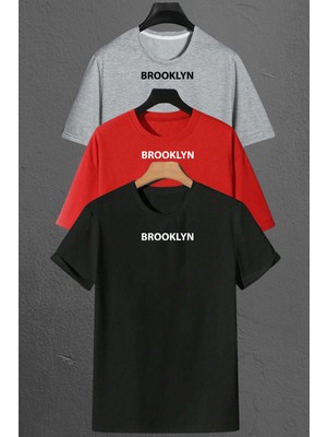 Only Trendwear  Brooklyn Baskılı Unisex Oversize 3'lü T-Shirt Paketi