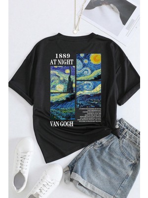 Trendypassion Only Trendwear Unisex Oversize T-Shirt Siyah Van Gogh Baskılı Yumuşak Dijital Baskı Malzemesi