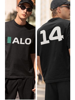 Fuddy Moda Unisex Oversize Fernando Alonso 14 Yazılı Tshirt, Formula 1 Sırt Baskılı Tişört