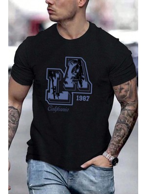 Only Trendwear  Erkek La California 1987 Baskılı Oversize Tshirt