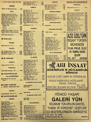 Hasyılmaz Manisa 1987 Meslek Reklam Ilanı Efemera S-53