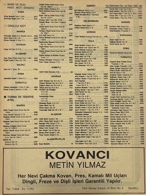Hasyılmaz Manisa 1987 Meslek Reklam Ilanı Efemera S-109