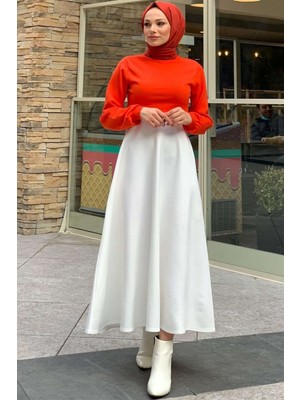 BAV Butik Ayvitrin Maxi Krep Kiloş Etek Beyaz