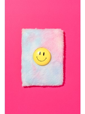 Ecrou Pelüş Kaplama Silikon Gülen Yüz Kabartmalı Not Defteri Ajanda 70 Yaprak 21 x 15 cm