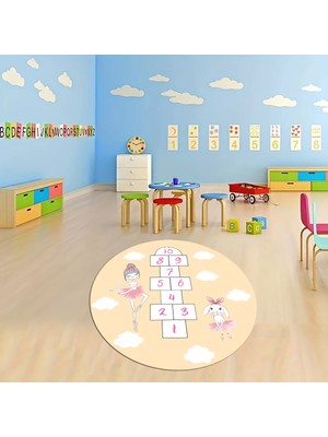 Napoli Home Dijital Baskılı Kaymaz Yıkanabilir Eğlenceli Yuvarlak Çocuk Odası Halısı, N-Y-Çocuk-04-Turuncu,