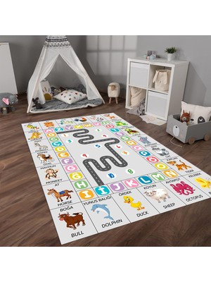 Napoli Home Dijital Baskılı Kaymaz Taban Yıkanabilir Eğlenceli Eğitici Çocuk Odası Halısı, N-Çocuk-44-Renlki,