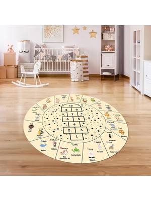 Napoli Home Dijital Baskılı Kaymaz Yıkanabilir Eğlenceli Yuvarlak Çocuk Odası Halısı, N-Y-Çocuk-36-Krem,