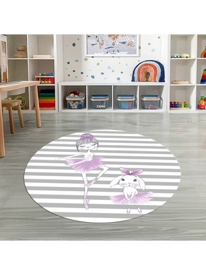 Napoli Home Dijital Baskılı Kaymaz Yıkanabilir Eğlenceli Yuvarlak Çocuk Odası Halısı, N-Y-Çocuk-09-Mor,