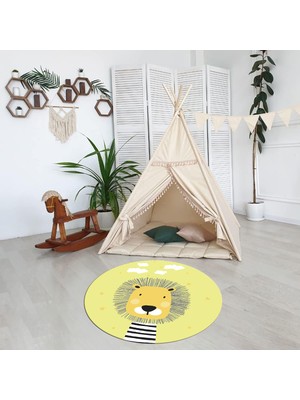 Napoli Home Dijital Baskılı Kaymaz Yıkanabilir Eğlenceli Yuvarlak Çocuk Odası Halısı, N-Y-Çocuk-25-Sarı,