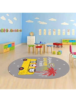 Napoli Home Dijital Baskılı Kaymaz Yıkanabilir Eğlenceli Eğitici Oval Çocuk Odası Halısı, N-O-Çocuk-01-Sarı,