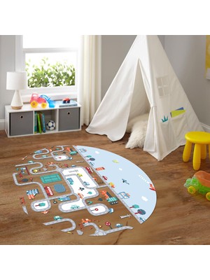 Napoli Home Dijital Baskılı Kaymaz Yıkanabilir Eğlenceli Yuvarlak Çocuk Odası Halısı, N-Y-Çocuk-19-Renkli,