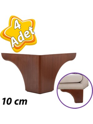 Glaswen 4 Adet Açelya 10 cm Ceviz Ahşap Desenli Lüx Mobilya Kanepe Sehpa Ünite Koltuk Ayağı Plastik Baza Ayak