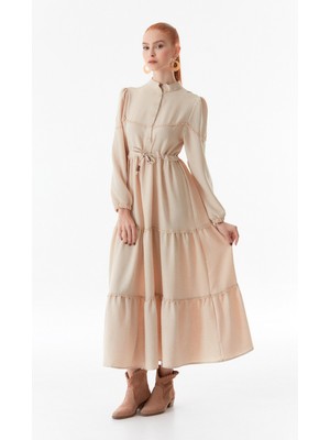 Fullamoda Fullamodest Beli Bağlamalı Hakim Yaka Elbise