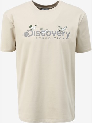Discovery Expedition Bej Erkek Bisiklet Yaka Basic Baskılı T-Shirt D4SM-TST3310
