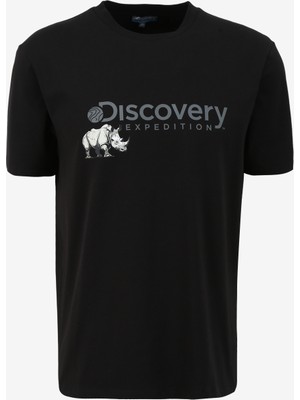 Discovery Expedition Siyah Erkek Bisiklet Yaka Basic Baskılı T-Shirt D4SM-TST3312